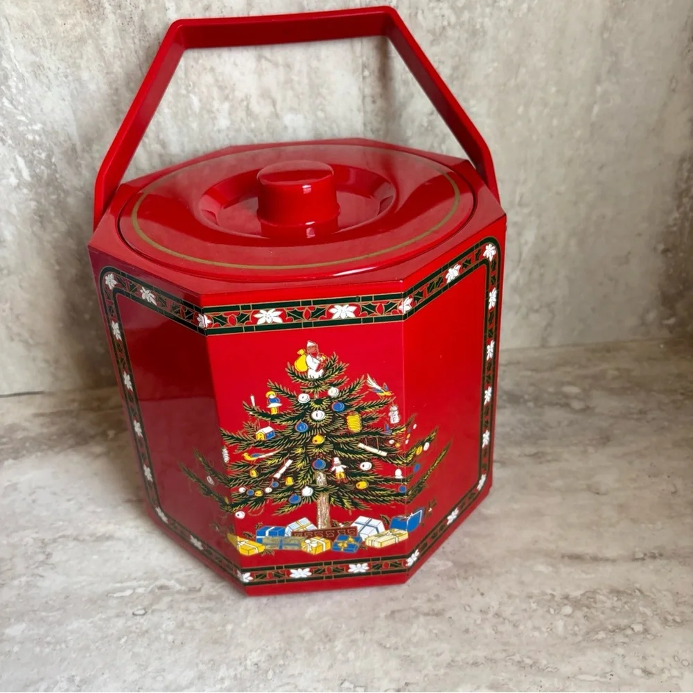 Vintage TOYO JAPAN Christmas Tree Ice Bucket with Removable Bucket Red